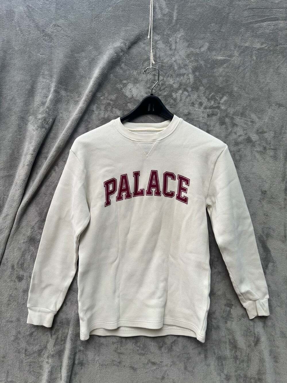 Palace Waffle Longsleeve Spellout Top Soft White/Burgundy